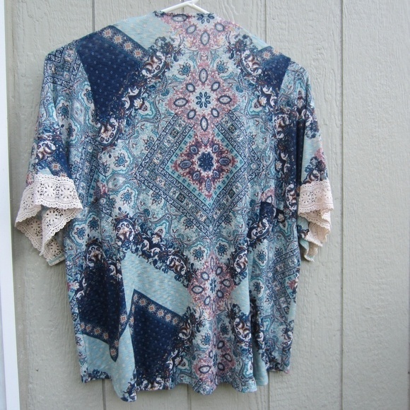 Eyeshadow Open Front Cardigan Women's Plus 2X Floral Boho Kimono Sleeve Crochet - Picture 2 of 11